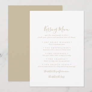Gold Minimalist Wedding Kissing Menu Game Card