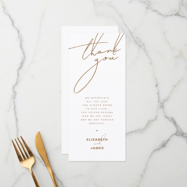 Gold Minimalist Wedding Thank You Place Card (Front/Back In Situ)