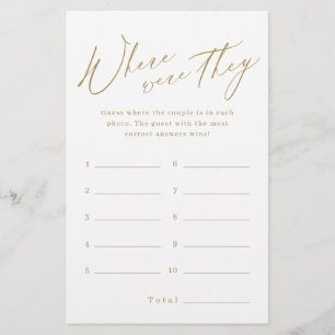 Gold minimalist where were they bridal shower game