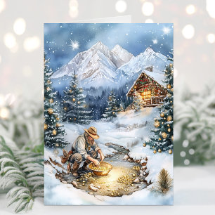 Gold Mining Gold Miner Panning Gold Christmas Card