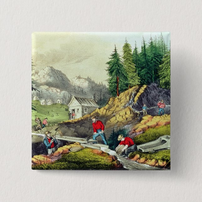 Gold Mining in California 15 Cm Square Badge (Front)