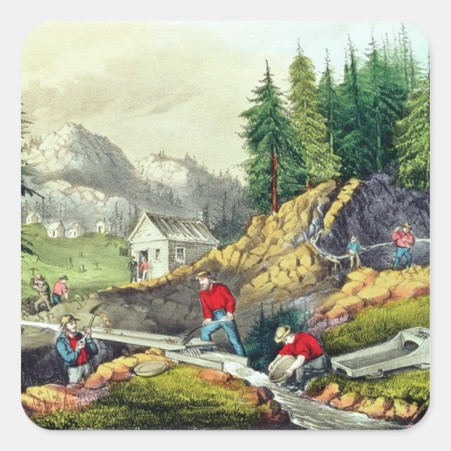 Gold Mining in California Square Sticker (Front)