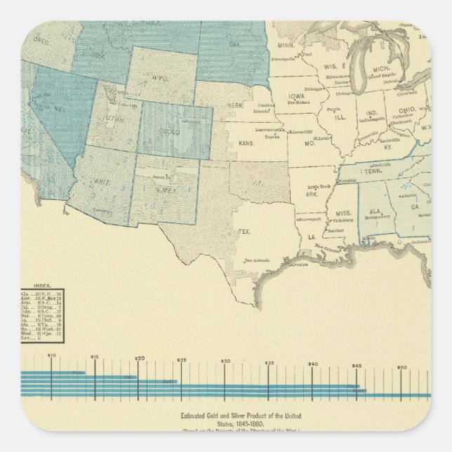 Gold mining regions square sticker (Front)