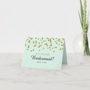 Gold Mint confetti Will You Be My Bridesmaid Invitation