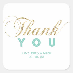 Gold & Mint   Custom Party Thank You Sticker