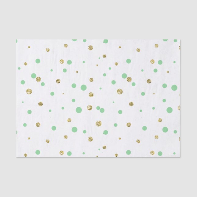 Gold Mint Faux Glitter Confetti Dots Tissue Paper (Front)