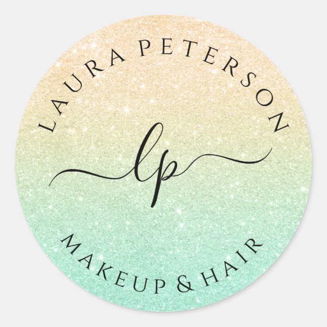 Gold mint glitter handwritten script calligraphy classic round sticker (Front)