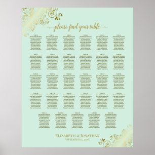 Gold & Mint Green 29 Table Wedding Seating Chart
