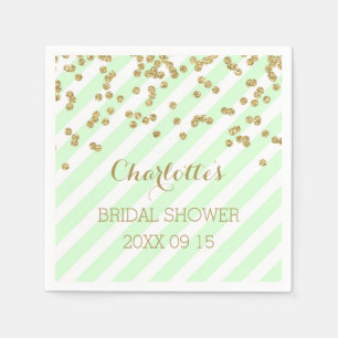 Gold Mint Green Confetti Stripes Bridal Shower Napkin