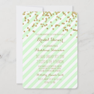 Gold Mint Green Stripes Bridal Shower Invitations