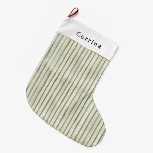 Gold Mint Green Stripes Christmas Large Christmas Stocking