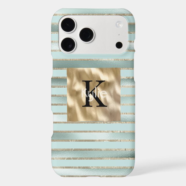 Gold Mint Green Stripes Monogram Name (Back)