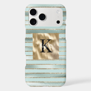 Gold Mint Green Stripes Monogram Name