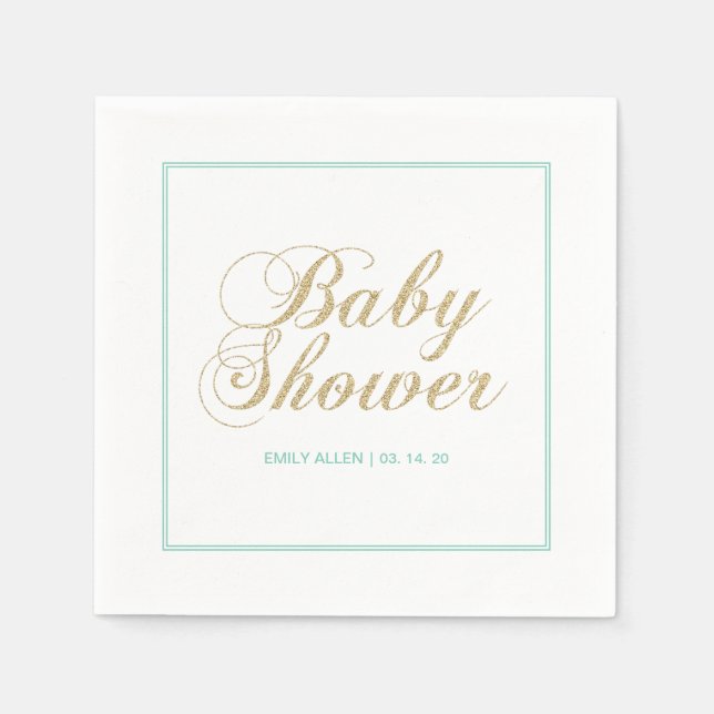 Gold & Mint | Modern Boy Baby Shower Paper Napkin (Front)