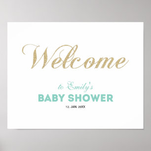 Gold & Mint Modern Boy Baby Shower Welcome Sign