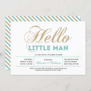 Gold, Mint   Modern Typography Boy Baby Shower Invitation