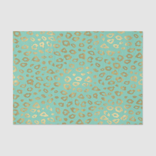 Gold Mint Ombre Leopard Print Tissue Paper (Front)