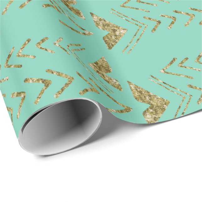 Gold Mint Watercolor Arrows Wrapping Paper (Roll Corner)