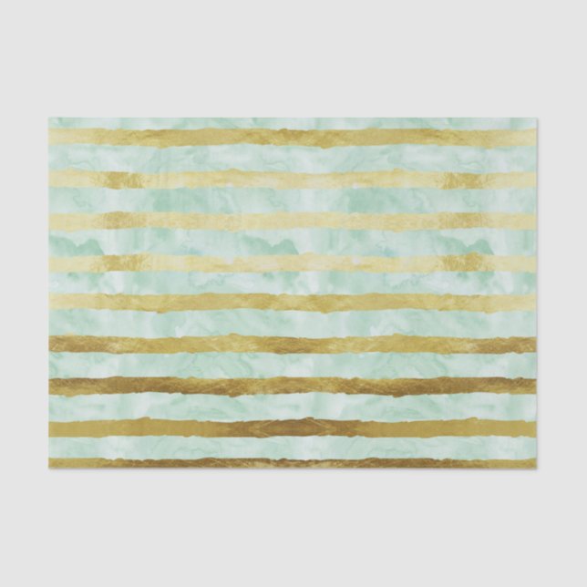 Gold Mint Watercolor Stripes Tissue Paper (Front)