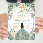 Gold Mis Quince Dusty Green Floral Quinceañera Invitation<br><div class="desc">Gold Dusty Green Floral Quinceañera Invitation
Mis Quince Anos,  15th Birthday, </div>