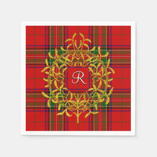 Gold Mistletoe Stewart Plaid Monogram Napkin