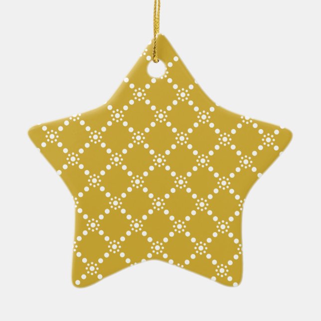 Gold mit weißen Blüten Ceramic Tree Decoration (Front)