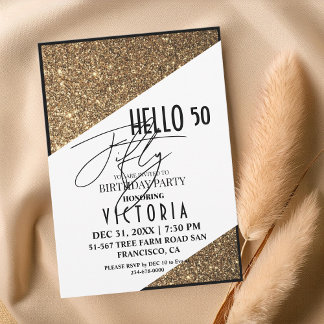  Gold Modern 50th Fifty Birthday Party Invitation