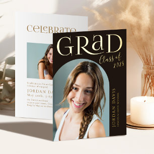 Gold Modern Arch Photo Graduation Announcement