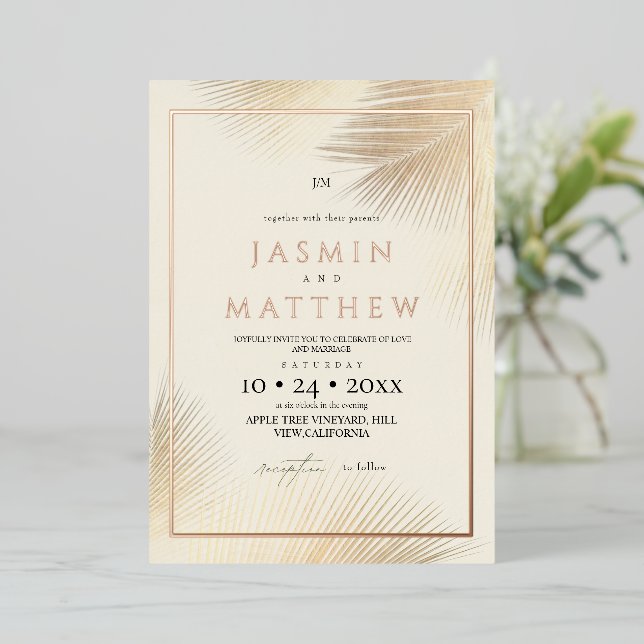 Gold Modern Beach Coastal Palm Wedding  (Standing Front)