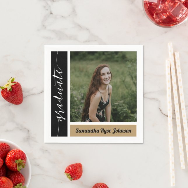 Gold Modern Block Photo Graduation Napkin (Insitu)