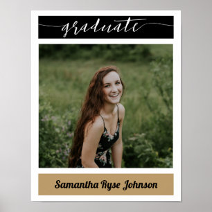 Gold Modern Block Photo Graduation Poster