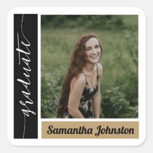 Gold Modern Block Photo Graduation Square Sticker