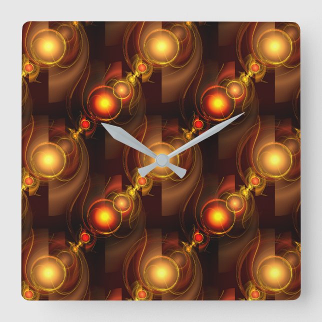 Gold Modern Boho Elegant Abstract Art Pattern #501 Square Wall Clock (Front)