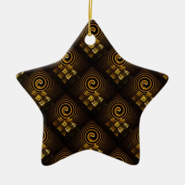 Gold Modern Boho Elegant Abstract Art Pattern #502 Ceramic Tree Decoration (Front)