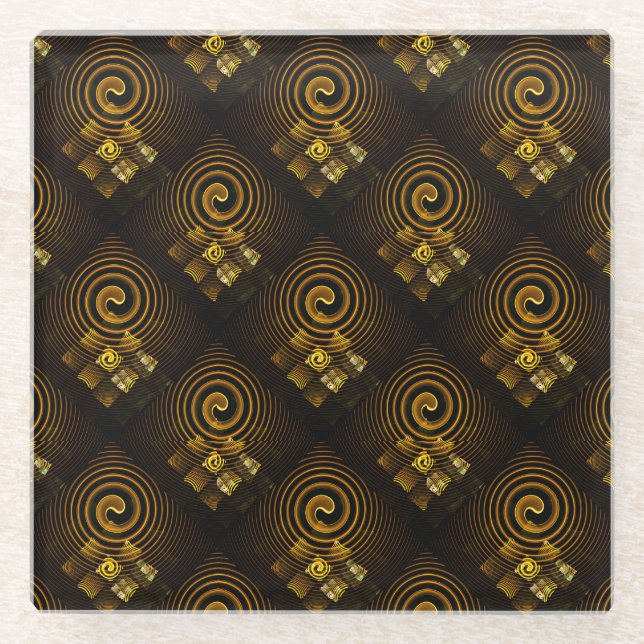 Gold Modern Boho Elegant Abstract Art Pattern #502 Glass Coaster (Front)