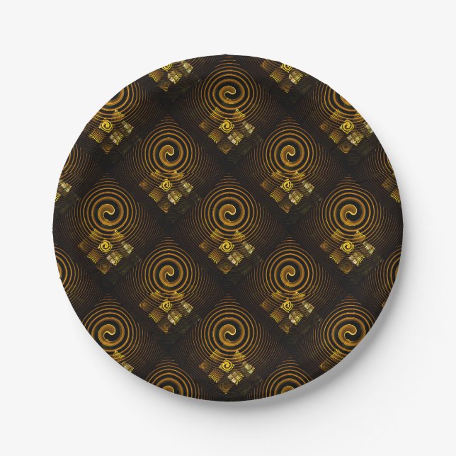 Gold Modern Boho Elegant Abstract Art Pattern #502 Paper Plate (Front)
