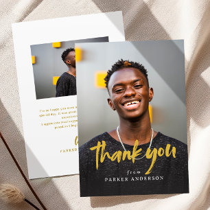 Gold Modern Brush Script Simple Photo Graduation Thank You Card