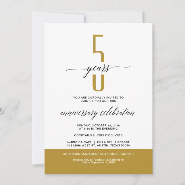 GOLD Modern Business Anniversary Party Invites (Front)