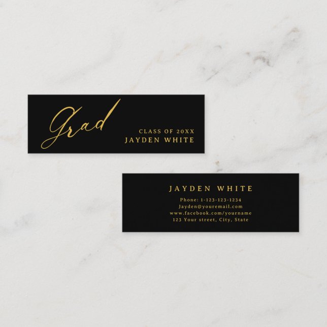 Gold Modern Calligraphy Simple Grad Name Card (Front/Back)