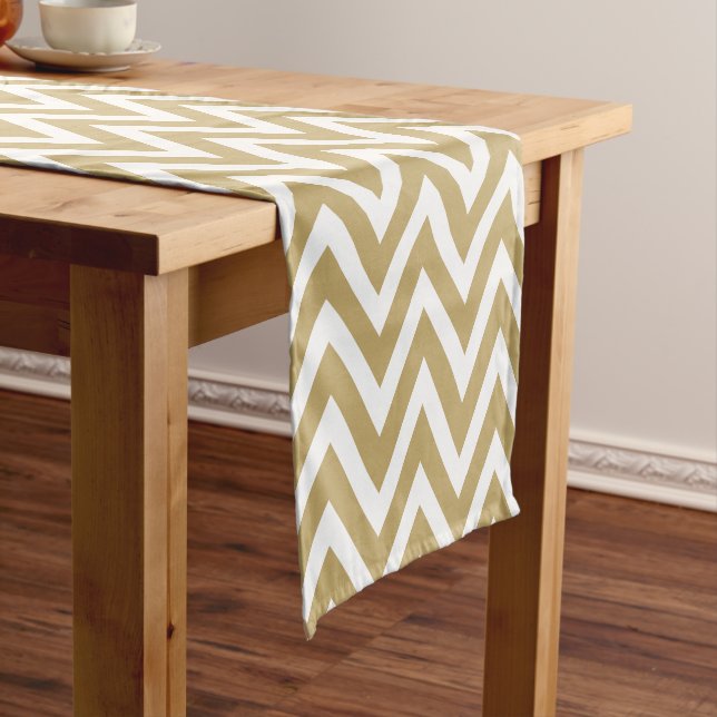 Gold Modern Chevron Stripes Short Table Runner (In Situ)