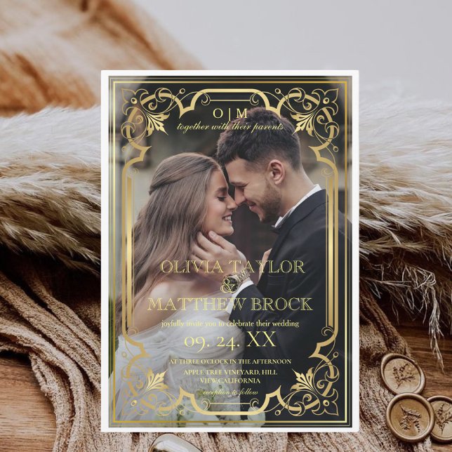  Gold Modern Classic Photo Wedding  Invitation (Creator Uploaded)