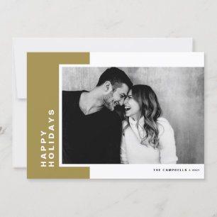 Gold Modern Colour Block Happy Holidays Photo Holiday Card