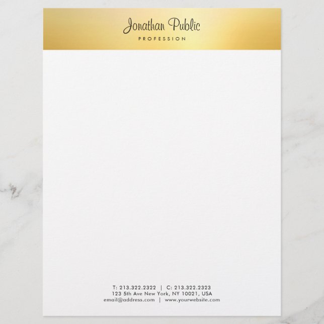 Gold Modern Elegant Calligraphed Name Template Custom Letterhead (Front)