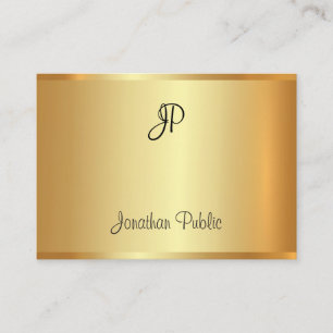 Gold Modern Elegant Handwritten Monogram Script Business Card