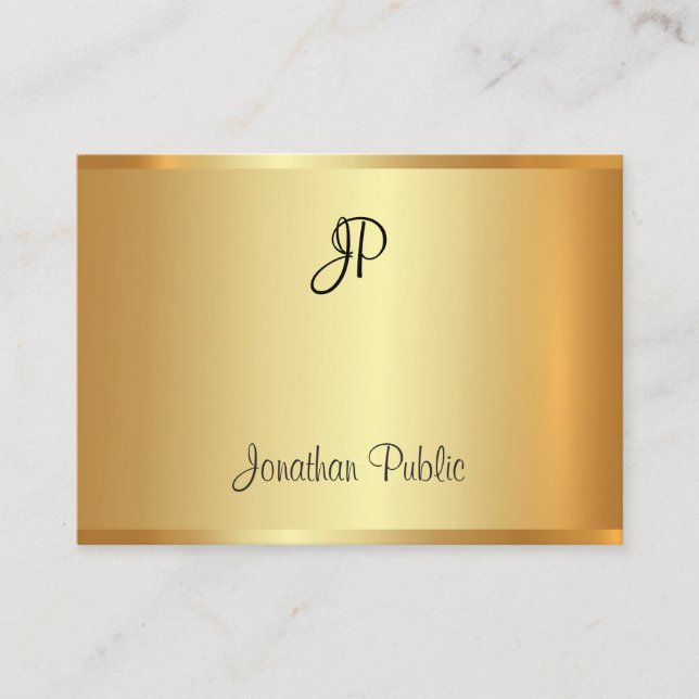 Gold Modern Elegant Handwritten Monogram Script Business Card (Front)