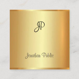 Gold Modern Elegant Handwritten Monogram Script Square Business Card