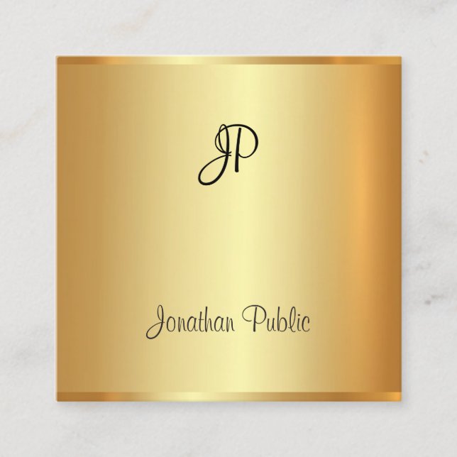 Gold Modern Elegant Handwritten Monogram Script Square Business Card (Front)