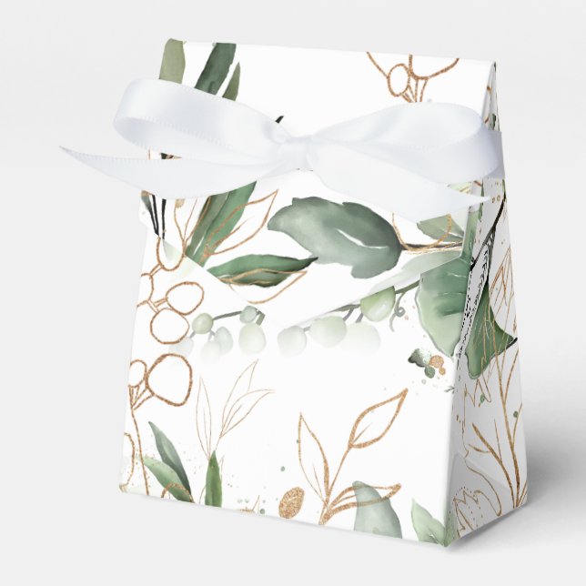 Gold Modern Eucalyptus Elegant Greenery Moss Favour Box (Front Side)