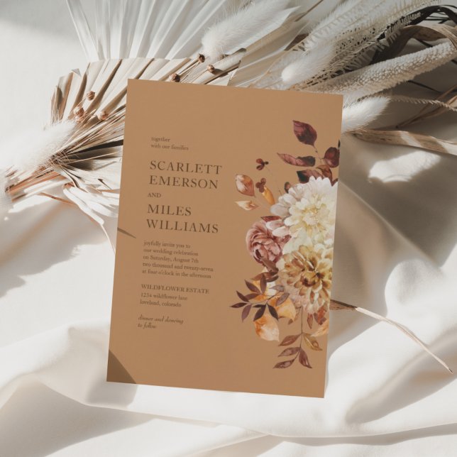 Gold Modern Fall Terracotta Floral Wedding Invitation (Creator Uploaded)