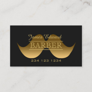Gold Modern Gentleman Moustache Barber Men Salon Business Card
